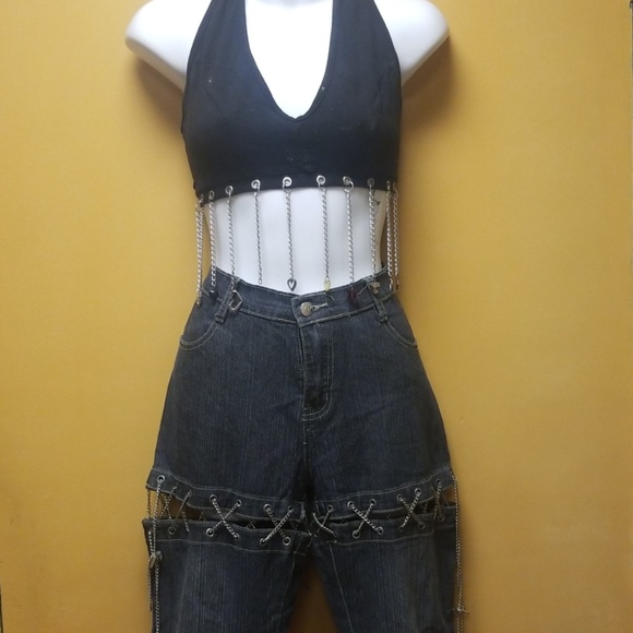 Black jeans capri or shorts with chains - Picture 2 of 8